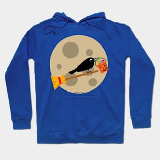 Halloween: Crow Riding a Broom on a Full Moon Hoodie